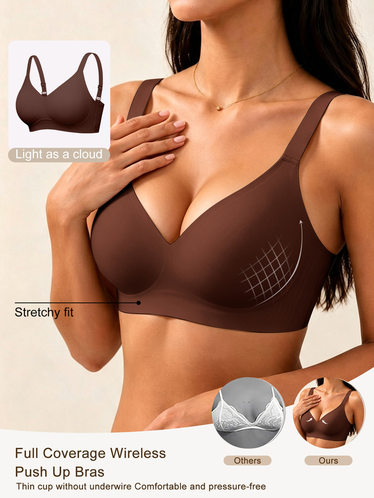 SHEIN 1pc Women's Minimalist Comfortable Seamless Jelly Glue Wireless Bra With Removable Padding - Coffee Brown - View 3