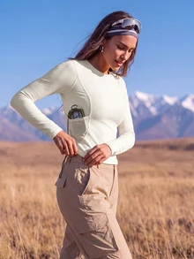In My Nature Kaos Wanita Polos Kasual Sehari-hari untuk Aktivitas Luar Ruangan - Aprikot - View 5