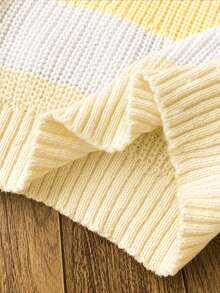 SHEIN 1pc Tween Girls' Pullover Sweater, Round Neck, Simple Classic Color Block Striped, Short Length, Versatile Casual Slouchy, Regular Thickness, Neat Hem, Tight Cuffs, Delicate Texture, Soft And Skin-Friendly, Smooth Touch - Yellow - View 3