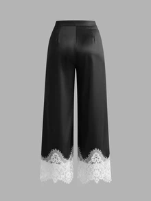 SHEIN MOD Plus Size Fashion Elegant Colorblock Lace Patchwork Pants Fall - Black and White - View 2