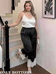 SHEIN MOD Plus Size Fashion Elegant Colorblock Lace Patchwork Pants Fall - Black and White - View 1
