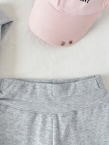 SHEIN 女嬰時尚運動風連帽長袖上衣與喇叭長褲套裝 - 淺灰色 - 查看 6