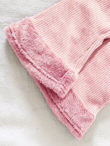 SHEIN Playful Pals 女嬰針織T恤套裝，高領粉色長袖喇叭長褲，2件組，0-3歲家庭搭配里程碑，秋冬款 - 粉色 - 查看 7