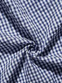 SHEIN LUNE Plus Size Fashion Plaid Button Long Sleeve Shirt For Daily Wear - Navy Blue - View 6