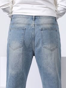 QuarKem Celana Jeans Pria Potongan Lurus Longgar Kasual dengan Saku - Light Wash - View 8