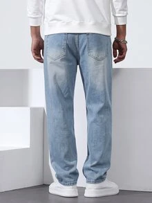 QuarKem Celana Jeans Pria Potongan Lurus Longgar Kasual dengan Saku - Light Wash - View 2