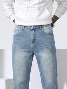 QuarKem Celana Jeans Pria Potongan Lurus Longgar Kasual dengan Saku - Light Wash - View 7