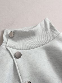 Trelyra 女款新款時尚百搭柔軟高領側邊金屬鈕扣寬鬆顯瘦運動衫 - 淺灰色 - 查看 7