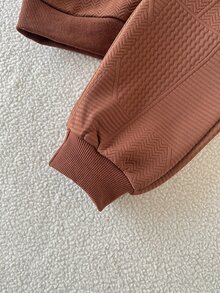 SHEIN Playful Pals 2件組小男孩休閒拼接純色長袖舒適保暖內裡拉鍊外套與長褲套裝，適合秋冬日常休閒與戶外活動 - 棕色 - 查看 7