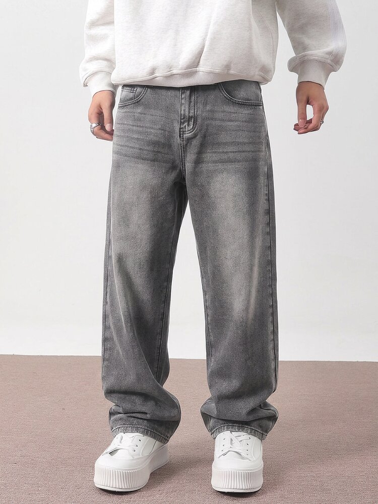 Zalmeno Men's Casual Relaxed Fit Straight Leg Jeans, Everyday Fashion - Light Grey - View 3