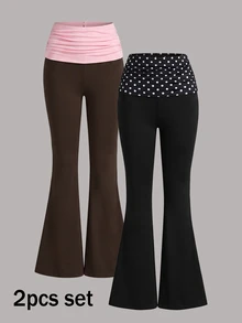Velisys Velisys 2026 New Women's Plus Size High Waist Random Polka Dot Pattern Colorblock Casual Leggings - Multicolor - View 3