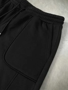 STYNVO 男士純色時尚極簡連帽衫與抽繩腰運動長褲套裝 - 黑色 - 查看 6