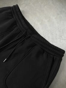 STYNVO 男士純色時尚極簡連帽衫與抽繩腰運動長褲套裝 - 黑色 - 查看 5