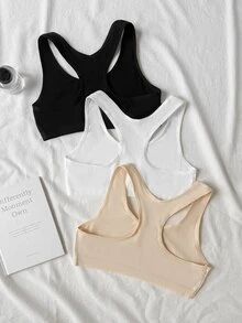 SHEIN Tween少女運動休閒針織舒適親膚背心內衣盲盒3件組 - 彩色 - 查看 4