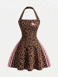 Young Girl Young Girl Young Girl Young Girl Young Girls Summer Casual Leopard Print Halter Neck Dress - Multicolor - View 2