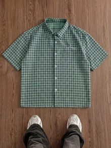 Manfinity RebelGame Men's Plus Size Summer Casual Plaid Shirt - Green - View 3
