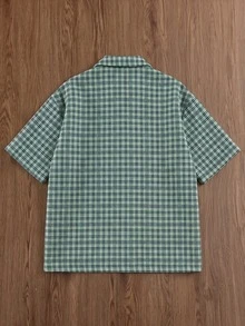 Manfinity RebelGame Men's Plus Size Summer Casual Plaid Shirt - Green - View 5