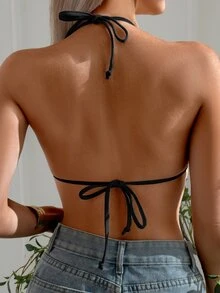 SHEIN Swim 3件組女款純色紅、白、全黑細肩帶性感極簡比基尼上衣，海灘裝、節慶波希米亞風夏秋泳衣 - 彩色 - 查看 4