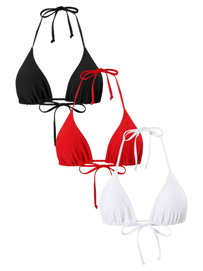 Swim Vcay 3pcs Women's Solid Color Strap Sexy Minimalist Bikini Top Summer Beachwear Festival Boho