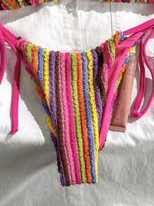 Swim Mod Women's Fabric Striped Bikini Set Halter Tie-Back And Tie-Side Bottoms Regular Length - Multicolor - View 6