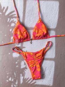 SHEIN Swim 2 件女式随机花卉印花细肩带性感比基尼套装，夏季 - 彩色 - 查看 2