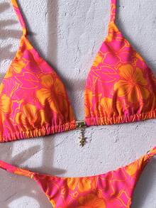 SHEIN Swim 2 件女式随机花卉印花细肩带性感比基尼套装，夏季 - 彩色 - 查看 5