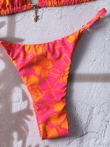 SHEIN Swim 2 件女式随机花卉印花细肩带性感比基尼套装，夏季 - 彩色 - 查看 6