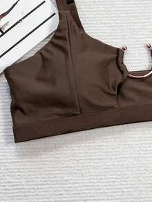 Oceva Women's Sexy Metal Buckle Ruched Swimwear Top - Coffee Brown - View 3
