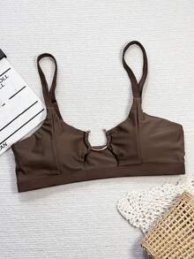 Oceva Women's Sexy Metal Buckle Ruched Swimwear Top - Coffee Brown - View 4