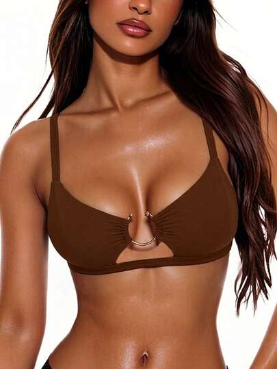Oceva Women's Sexy Metal Buckle Ruched Swimwear Top