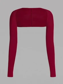 SHEIN EZwear Plus Size Women Simple Versatile Cropped Long Sleeve Top Fall - Burgundy - View 3