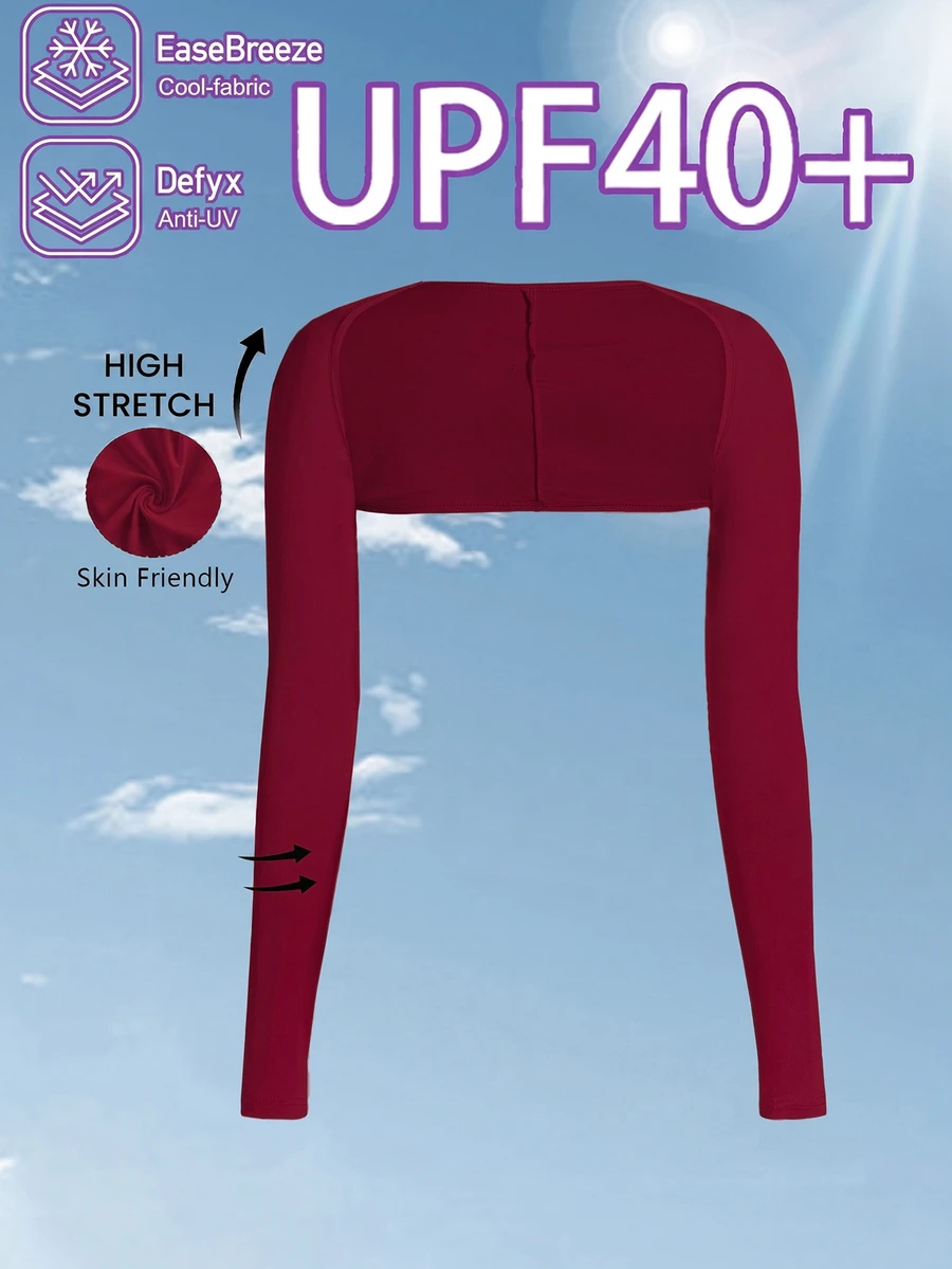 SHEIN EZwear Plus Size Women Simple Versatile Cropped Long Sleeve Top Fall - Burgundy - View 1