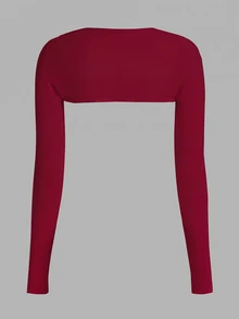 SHEIN EZwear Plus Size Women Simple Versatile Cropped Long Sleeve Top Fall - Burgundy - View 2