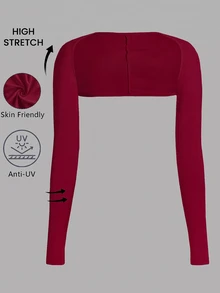 SHEIN EZwear Plus Size Women Simple Versatile Cropped Long Sleeve Top Fall - Burgundy - View 5