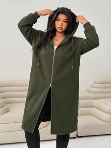 Solflare Women's Plus Size Zipper Pocket Long Sleeve Hooded Jacket Fall - Army Green - View 5