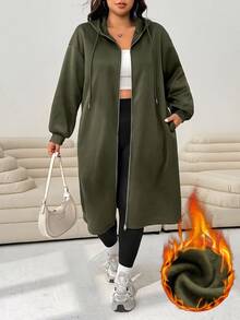 Solflare Women's Plus Size Zipper Pocket Long Sleeve Hooded Jacket Fall - Army Green - View 1