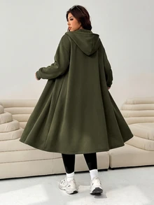 Solflare Women's Plus Size Zipper Pocket Long Sleeve Hooded Jacket Fall - Army Green - View 2