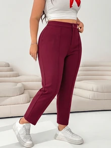 SHEIN EZwear Burgundy Women's Plus Size Knit Cropped Leggings Fall - Burgundy - View 3