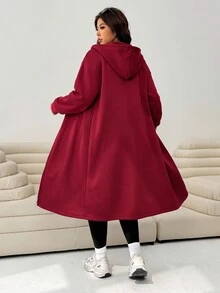 Solflare 酒紅色休閒大尺碼女款連帽夾克外套，附口袋 - 酒紅色 - 查看 2