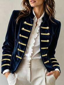 SHEIN Autumn Fashion Vintage Double-Breasted Jacket - Navy Blue - View 3