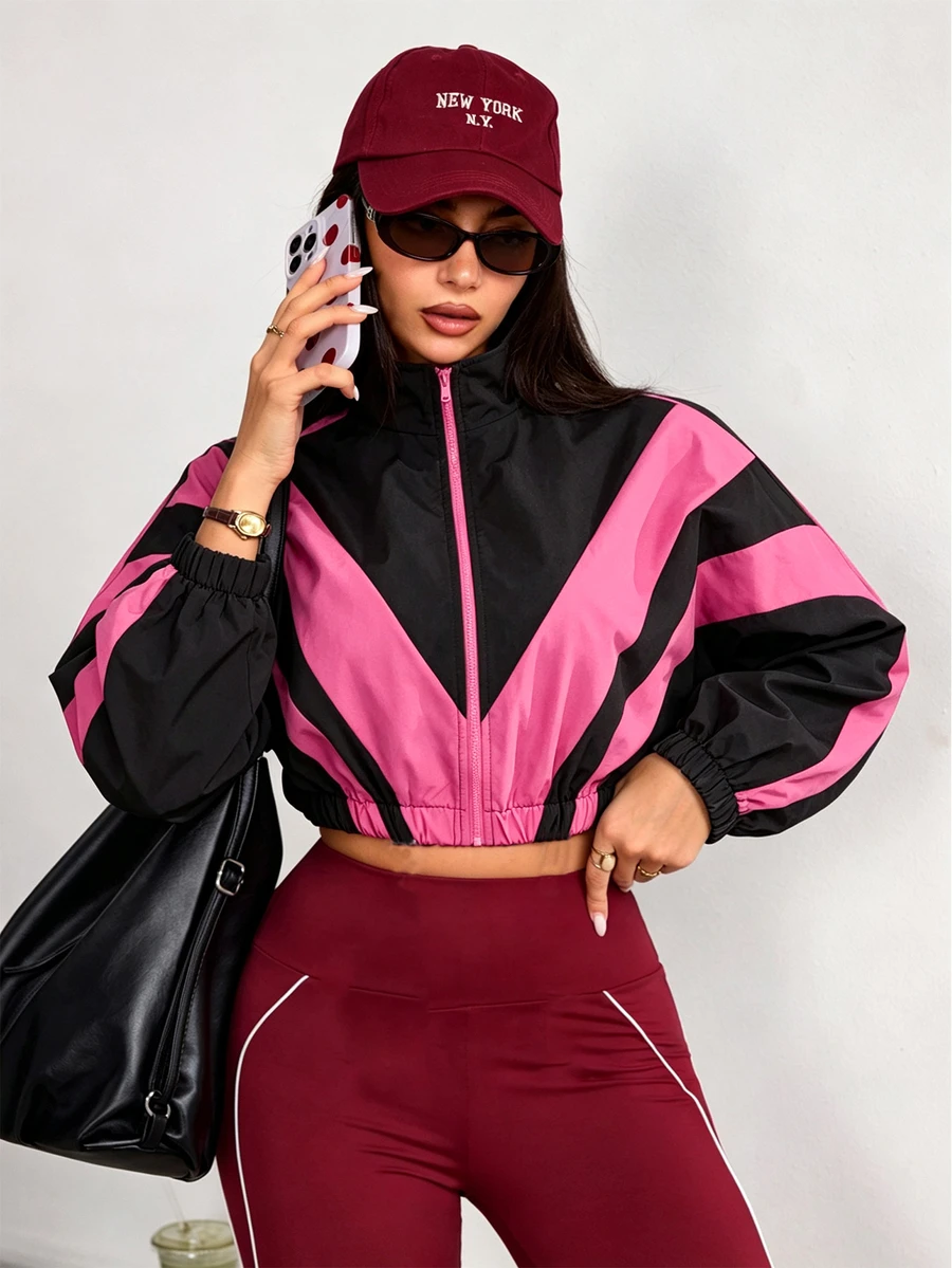Slayform Women's Colorblock Casual Daily Travel Zip-Up Sports Jacket