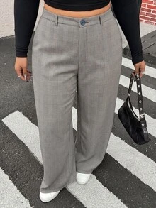 Muchica Plus Size Women Plaid Button High Waist Loose Fit Suit Pants - Multicolor - View 6