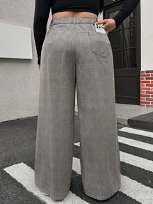 Muchica Plus Size Women Plaid Button High Waist Loose Fit Suit Pants - Multicolor - View 2