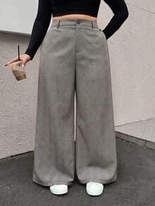 Muchica Plus Size Women Plaid Button High Waist Loose Fit Suit Pants - Multicolor - View 3