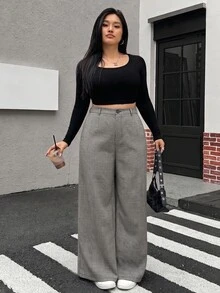 Muchica Plus Size Women Plaid Button High Waist Loose Fit Suit Pants - Multicolor - View 4