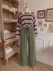 Comfortcana Plus Size All-Season Vintage Washed Drawstring Black Casual Sweatpants - Army Green - View 8
