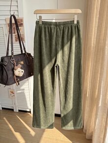 Comfortcana Plus Size All-Season Vintage Washed Drawstring Black Casual Sweatpants - Army Green - View 3