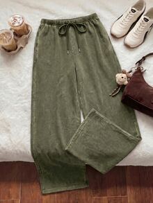 Comfortcana Plus Size All-Season Vintage Washed Drawstring Black Casual Sweatpants - Army Green - View 6