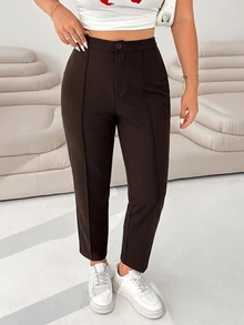 SHEIN EZwear Chocolate Brown Plus Size Knit Cropped Leggings Fall - Chocolate Brown - View 4