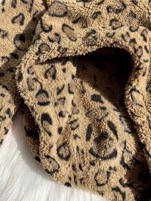 Comfortcana Khaki Leopard Print Plus Size Autumn/Winter Lambswool Sweatshirt - Khaki - View 5